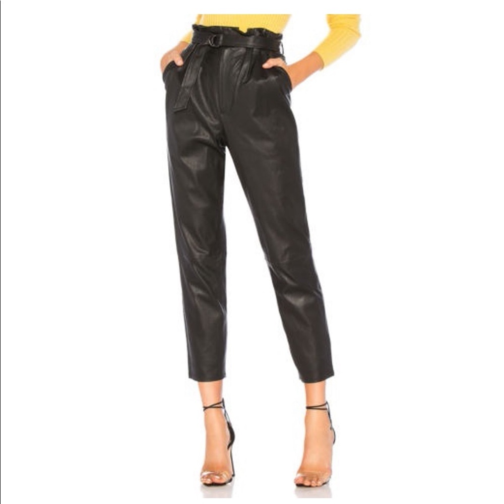 Brand New High Waist Faux Leather Women’s Paperbag Soft Trousers Pants with belt